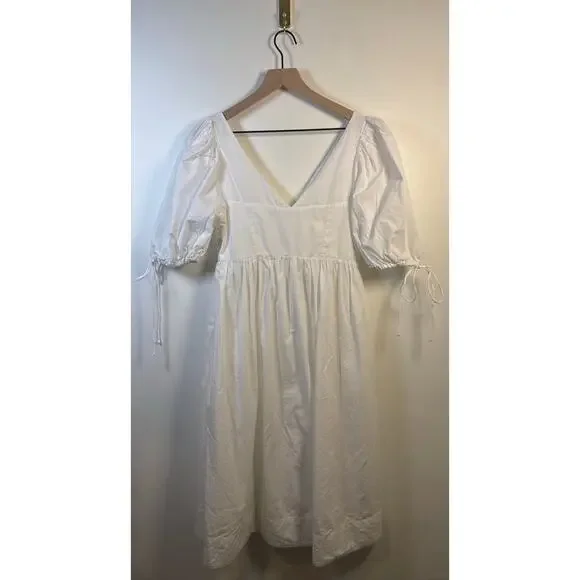 For Love & Lemons Jocelyn Midi Organic Cotton Midi Dress in White, Medium - Picture 8 of 8
